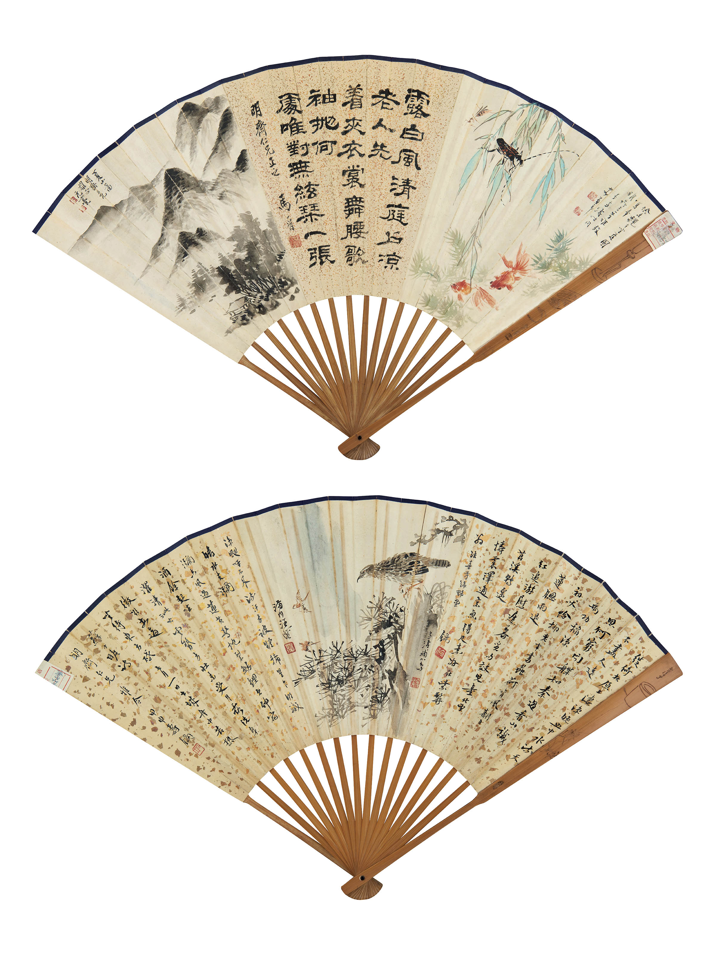 王雪涛 马晋 汪慎生  书画集锦扇