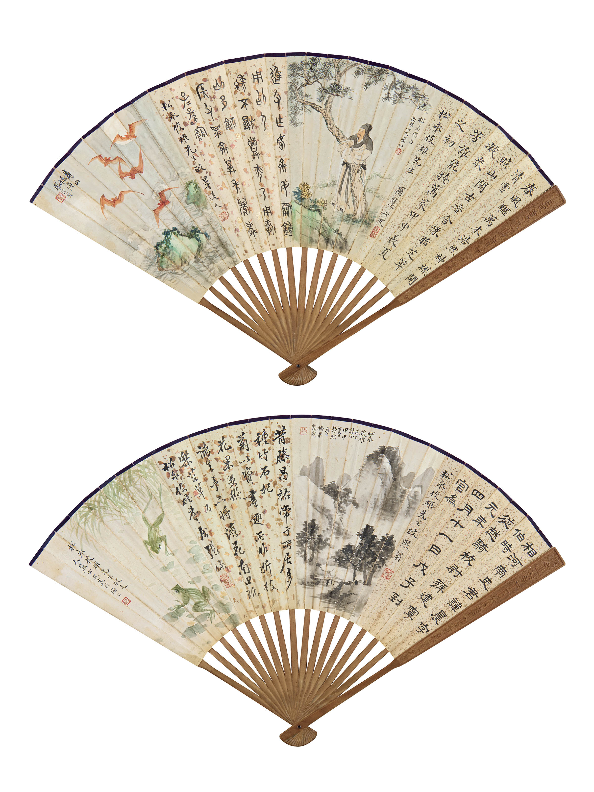 叶曼叔 叶凤池  书画集锦扇