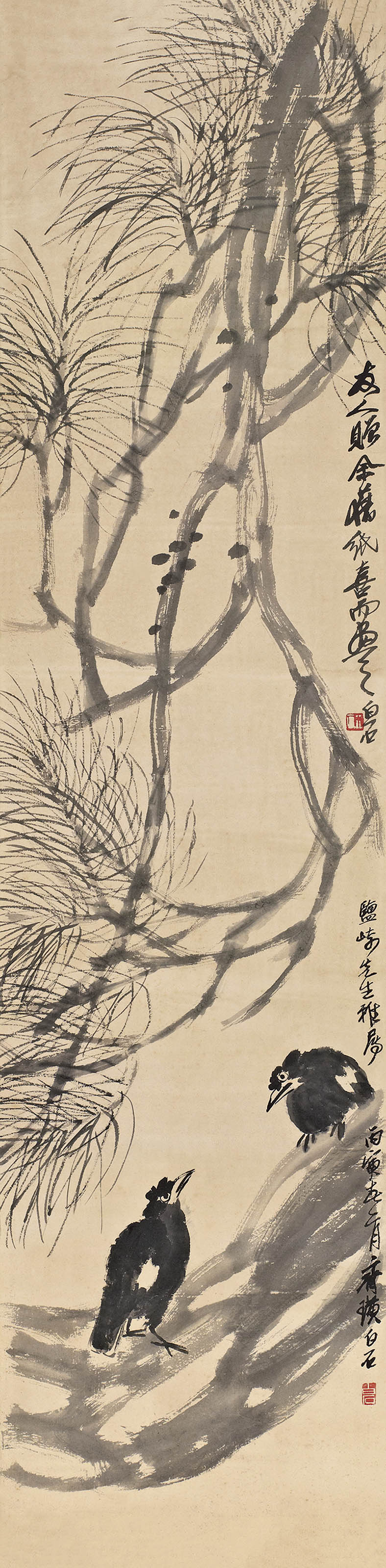 齐白石  虬松八哥