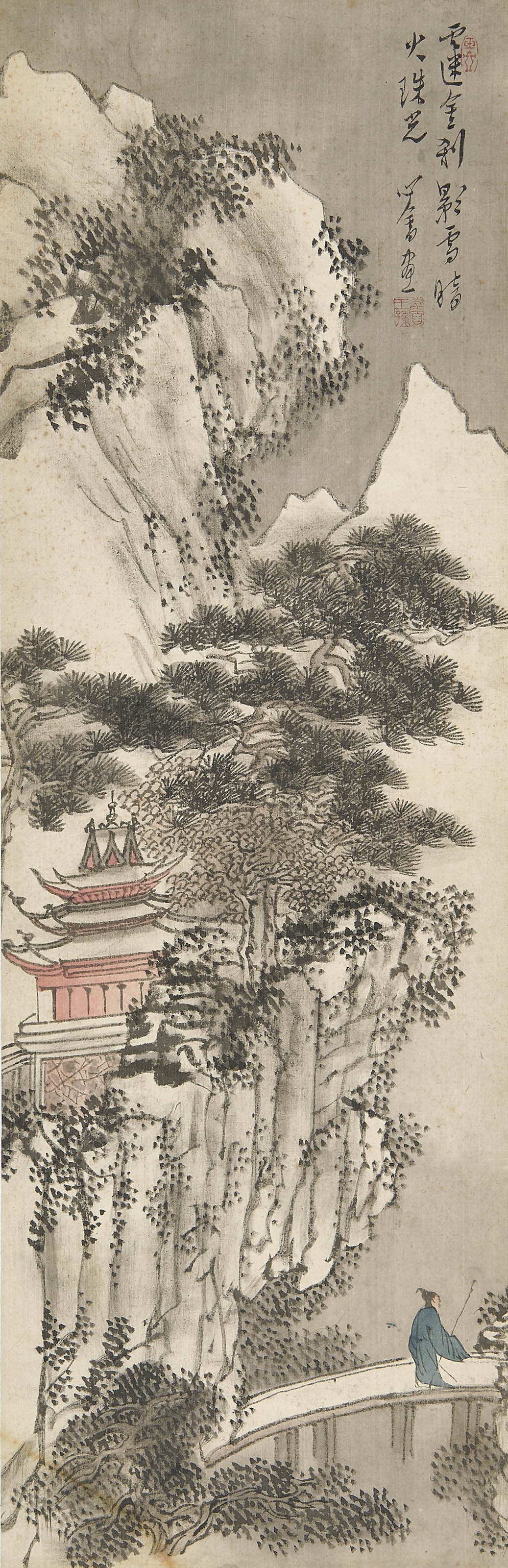 溥心畬  雪霁访寺归