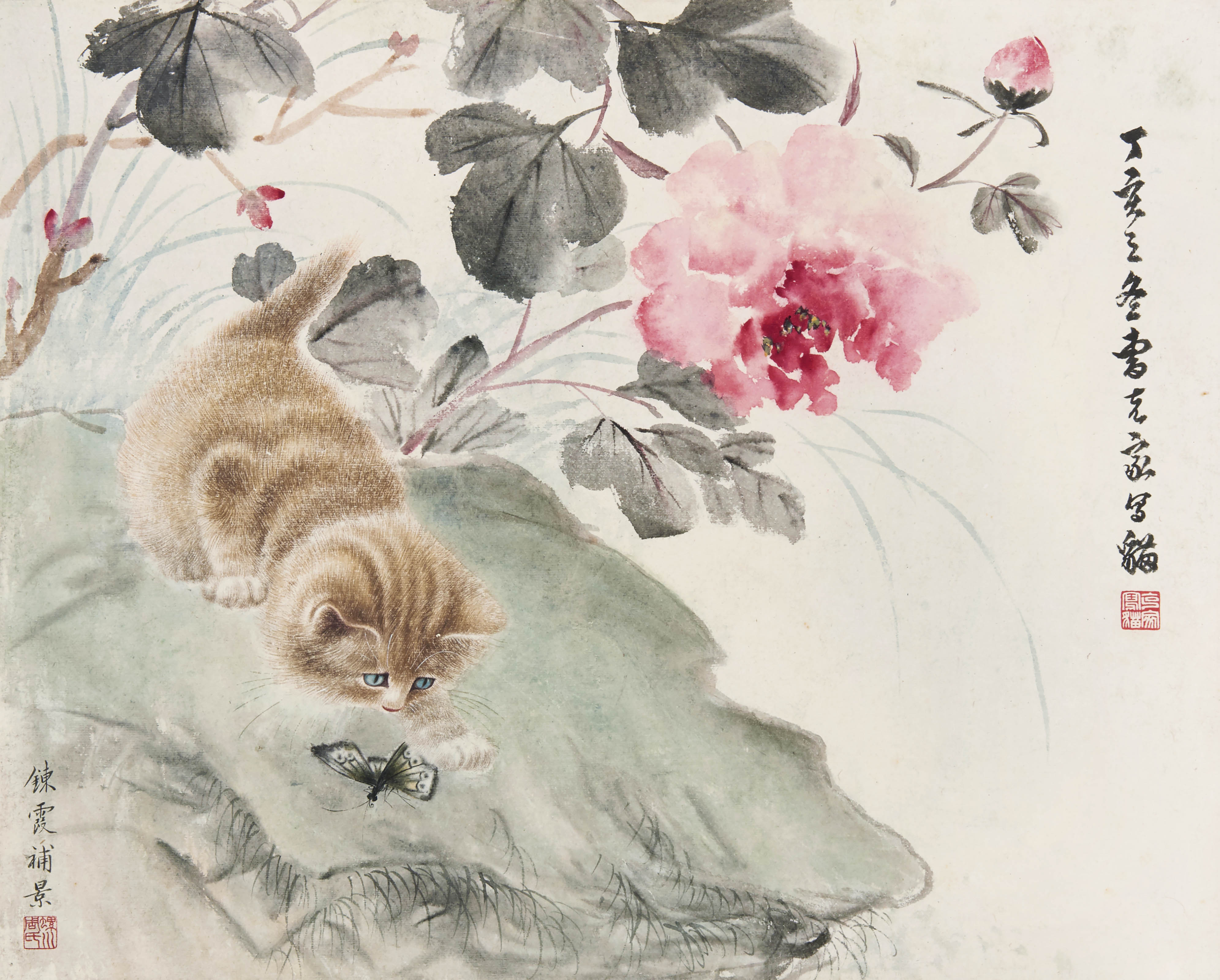 曹克家 周炼霞合作  富贵猫蝶
