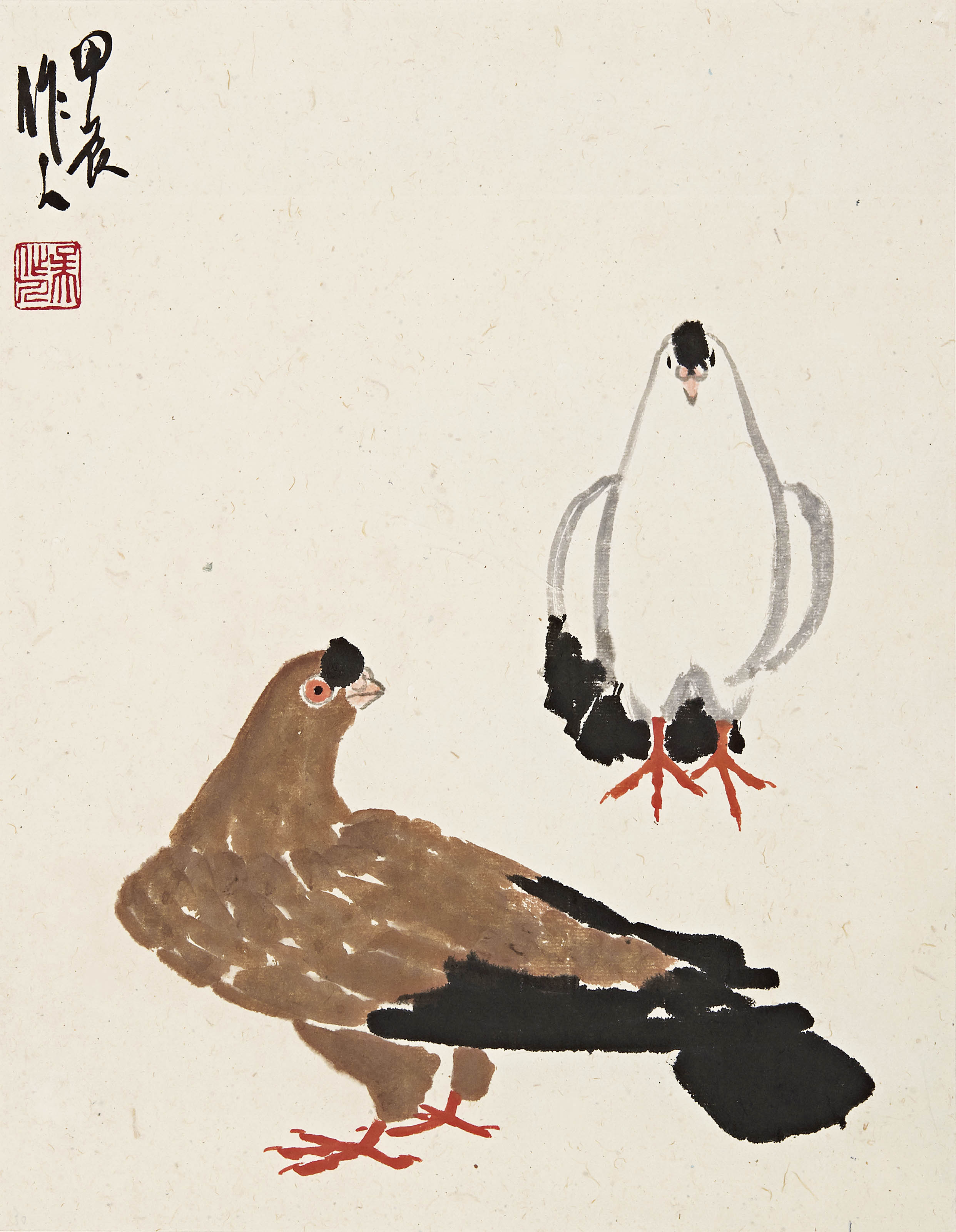 吴作人  双鸽