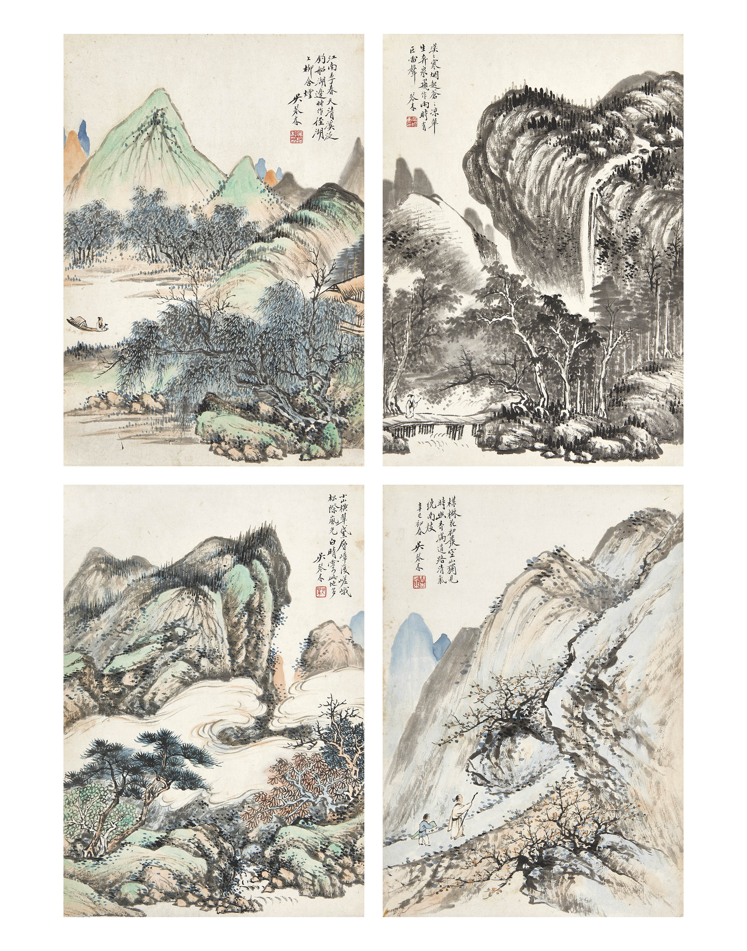 吴琴木  四季山水四帧