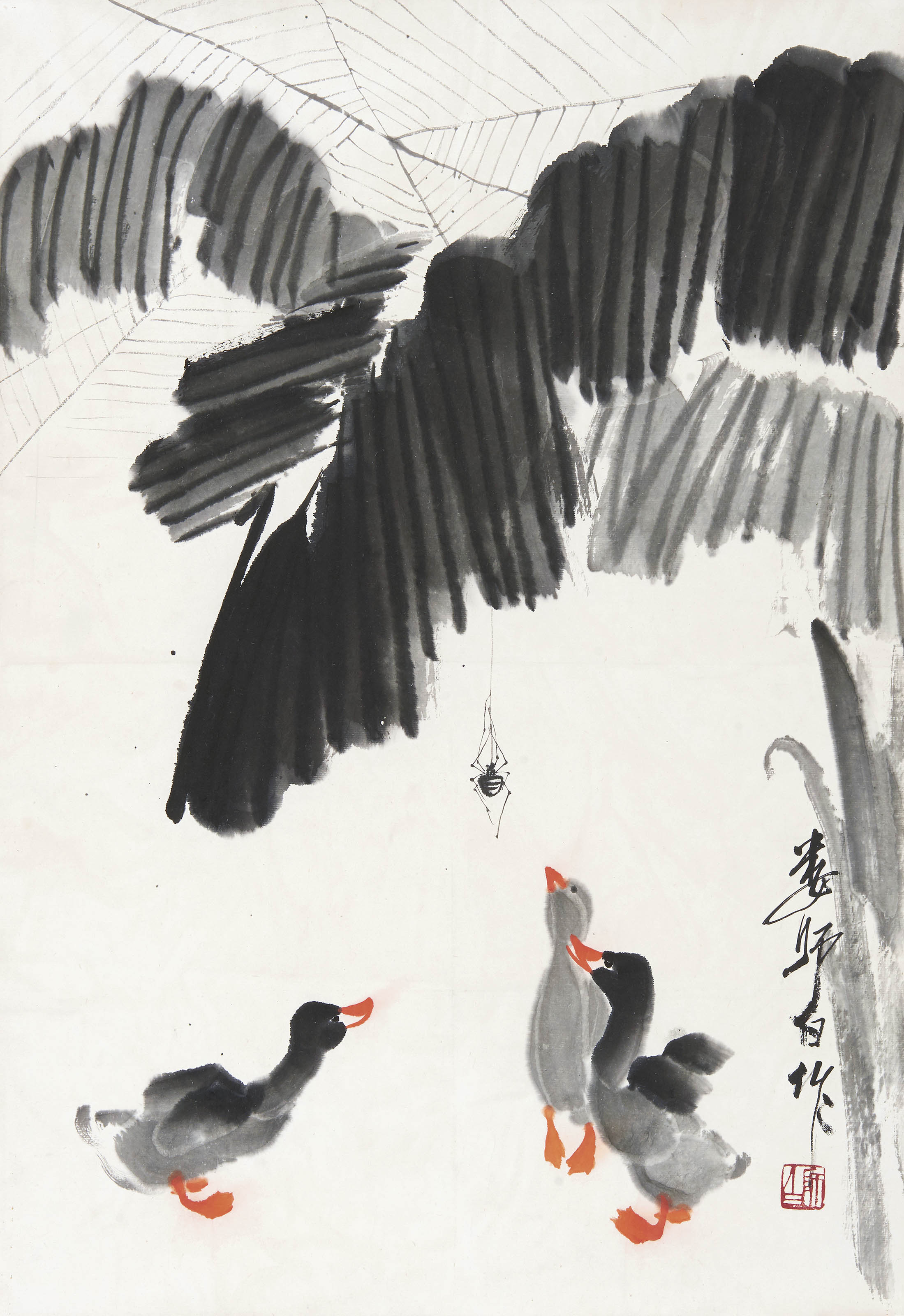 娄师白  雏鸭戏蛛